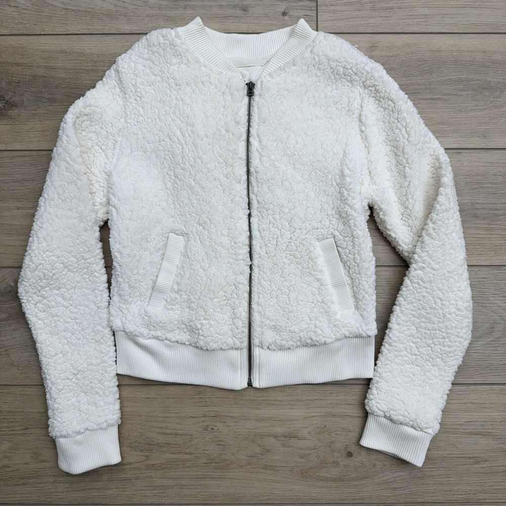 Aeropostale Sherpa‎ Fleece Bomber Jacket Women's Super Soft Zip Up White